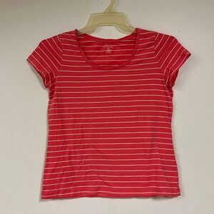 Women’s Medium Pink / Yellow Striped Basic Tee by Land’s End